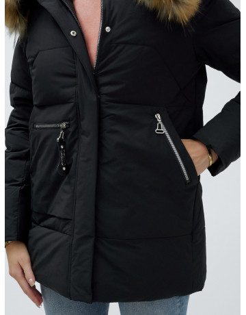 Пуховик женский зимний с мехом енота премиум-класса, чёрный. в Тюмени