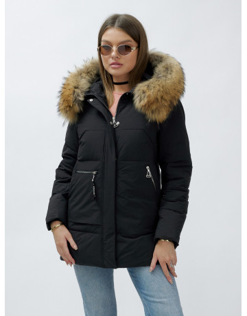 Пуховик женский зимний с мехом енота премиум-класса, чёрный. в Тюмени