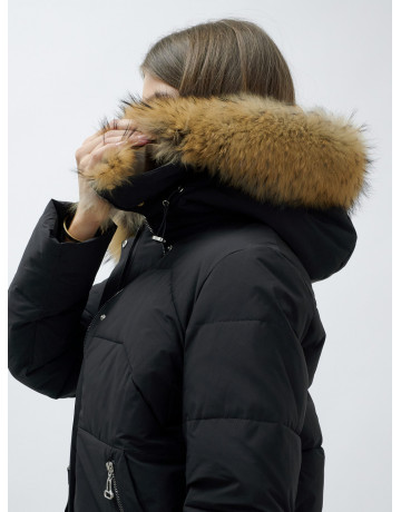 Пуховик женский зимний с мехом енота премиум-класса, чёрный. в Тюмени