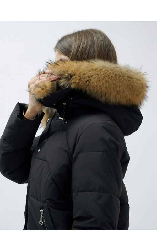 Пуховик женский зимний с мехом енота премиум-класса, чёрный. в Тюмени