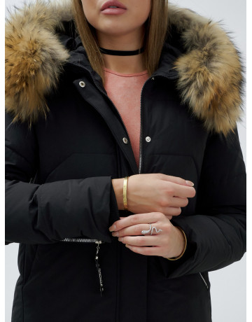 Пуховик женский зимний с мехом енота премиум-класса, чёрный. в Тюмени
