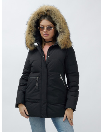 Пуховик женский зимний с мехом енота премиум-класса, чёрный. в Тюмени