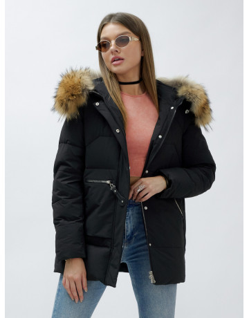 Пуховик женский зимний с мехом енота премиум-класса, чёрный. в Тюмени