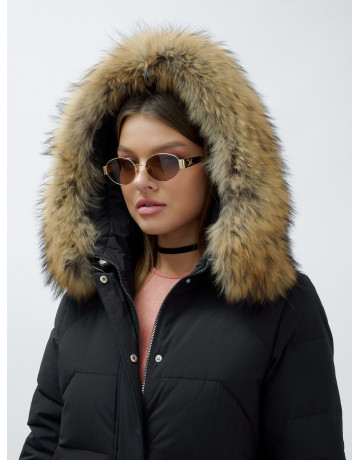 Пуховик женский зимний с мехом енота премиум-класса, чёрный. в Тюмени