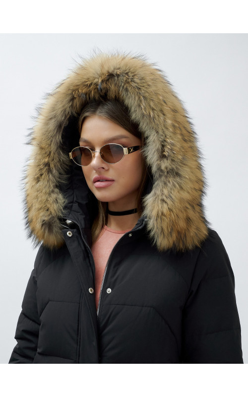 Пуховик женский зимний с мехом енота премиум-класса, чёрный. в Тюмени