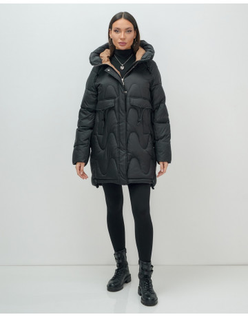 Зимний модный пуховик женский с капюшоном, чёрный. в Тюмени