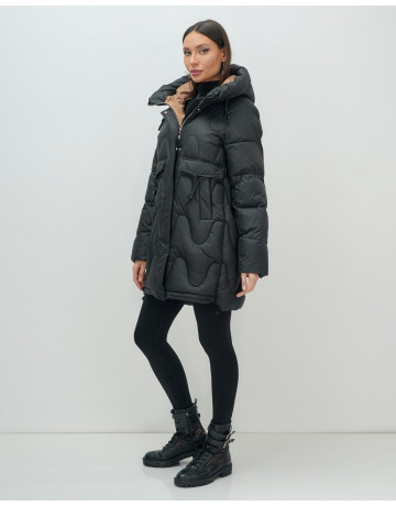 Зимний модный пуховик женский с капюшоном, чёрный. в Тюмени