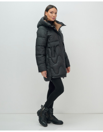 Зимний модный пуховик женский с капюшоном, чёрный. в Тюмени