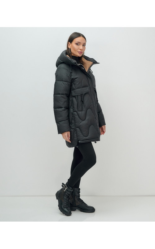 Зимний модный пуховик женский с капюшоном, чёрный. в Тюмени