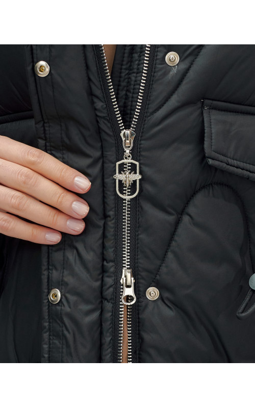 Зимний модный пуховик женский с капюшоном, чёрный. в Тюмени