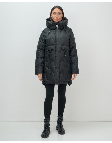 Зимний модный пуховик женский с капюшоном, чёрный. в Тюмени