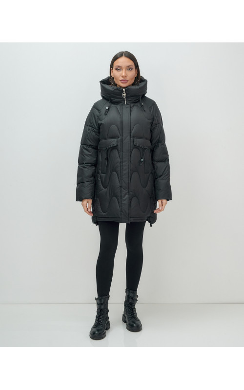 Зимний модный пуховик женский с капюшоном, чёрный. в Тюмени