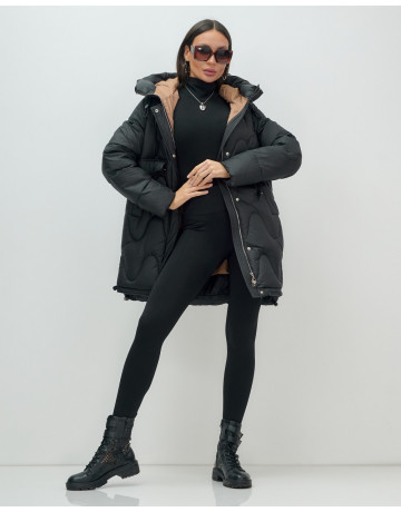 Зимний модный пуховик женский с капюшоном, чёрный. в Тюмени