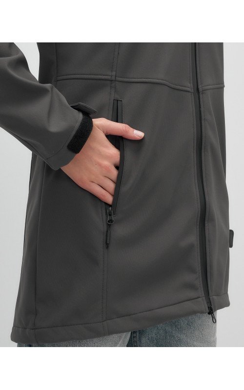 Женская спортивная парка с капюшоном, темно-серый softshell в Тюмени