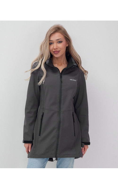 Женская спортивная парка с капюшоном, темно-серый softshell в Тюмени