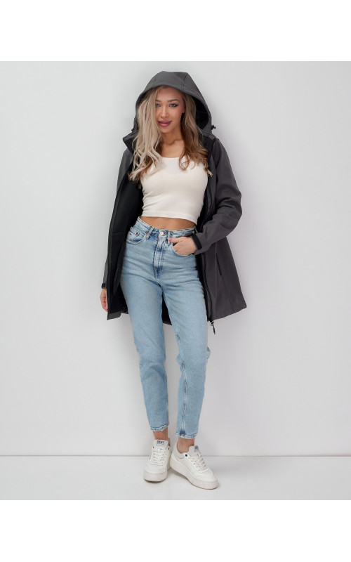 Женская спортивная парка с капюшоном, темно-серый softshell в Тюмени