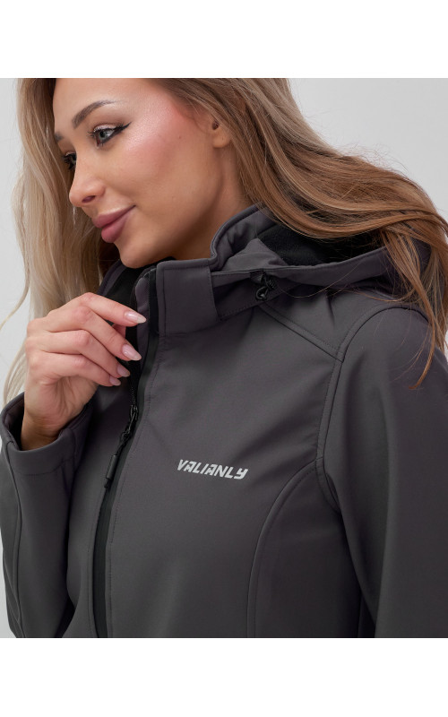 Женская спортивная парка с капюшоном, темно-серый softshell в Тюмени