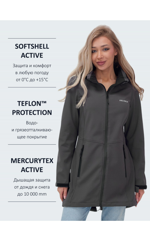 Женская спортивная парка с капюшоном, темно-серый softshell в Тюмени