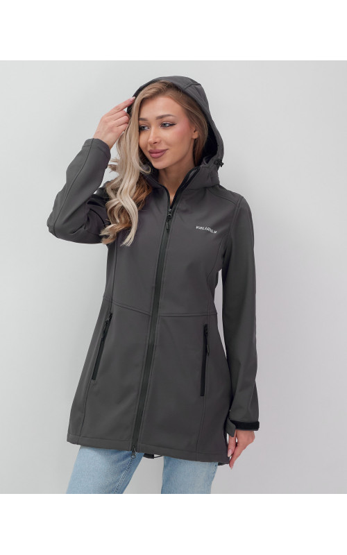 Женская спортивная парка с капюшоном, темно-серый softshell в Тюмени
