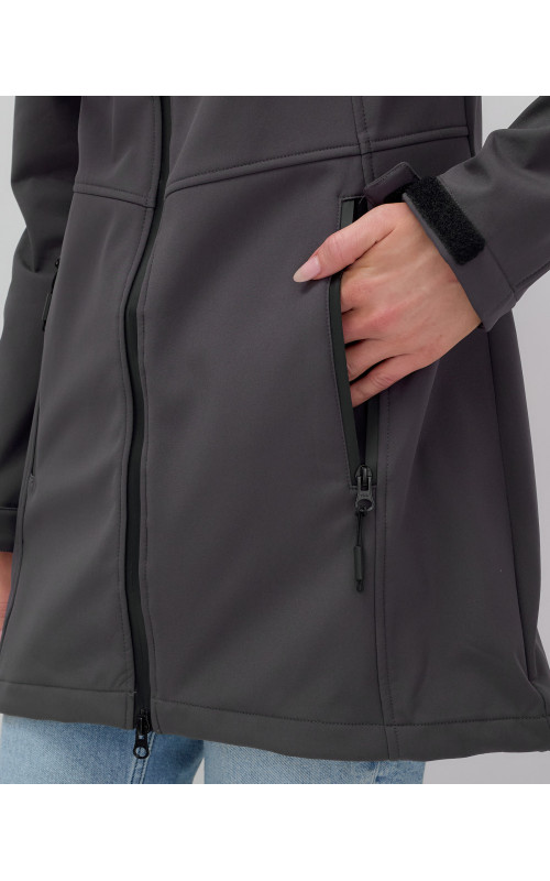 Женская спортивная парка с капюшоном, темно-серый softshell в Тюмени