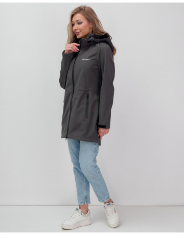 Женская спортивная парка с капюшоном, темно-серый softshell в Тюмени