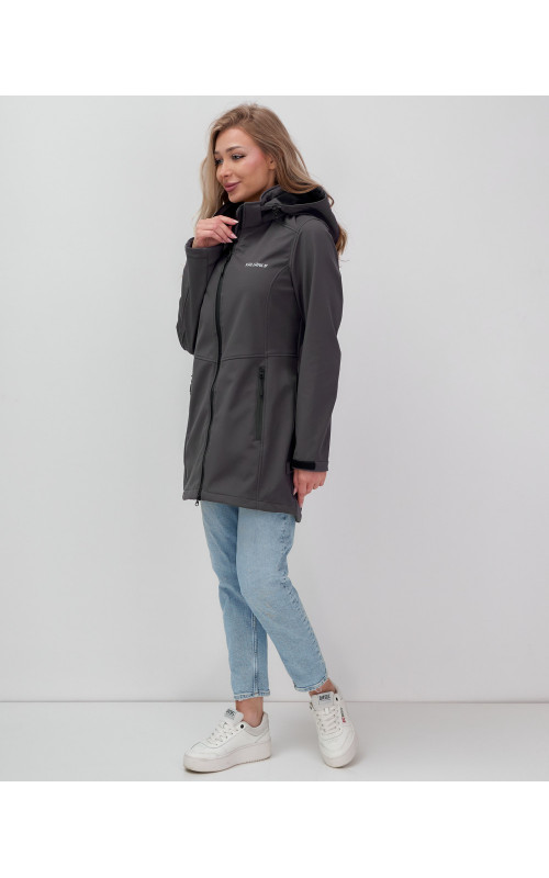 Женская спортивная парка с капюшоном, темно-серый softshell в Тюмени