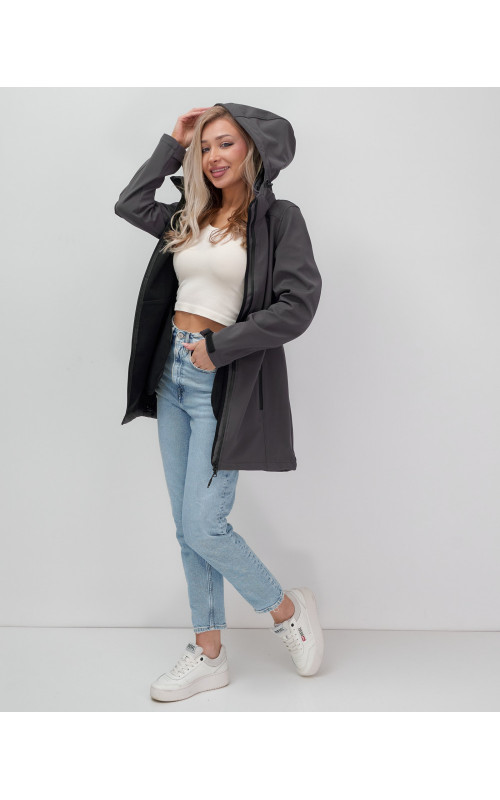 Женская спортивная парка с капюшоном, темно-серый softshell в Тюмени
