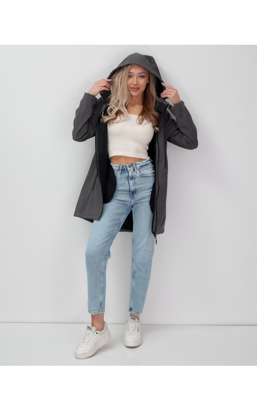 Женская спортивная парка с капюшоном, темно-серый softshell в Тюмени