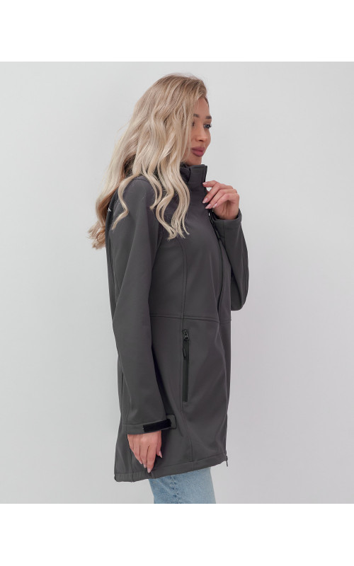 Женская спортивная парка с капюшоном, темно-серый softshell в Тюмени