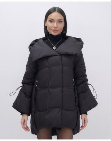Пуховик женский зимний с капюшоном, чёрный. в Тюмени
