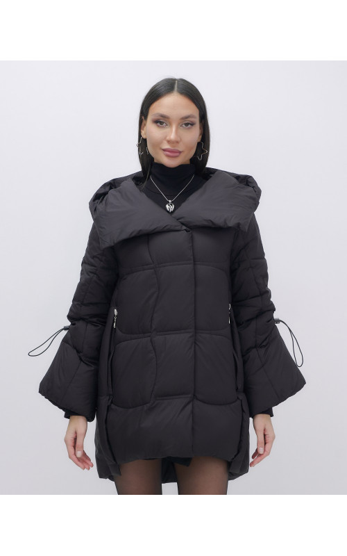 Пуховик женский зимний с капюшоном, чёрный. в Тюмени