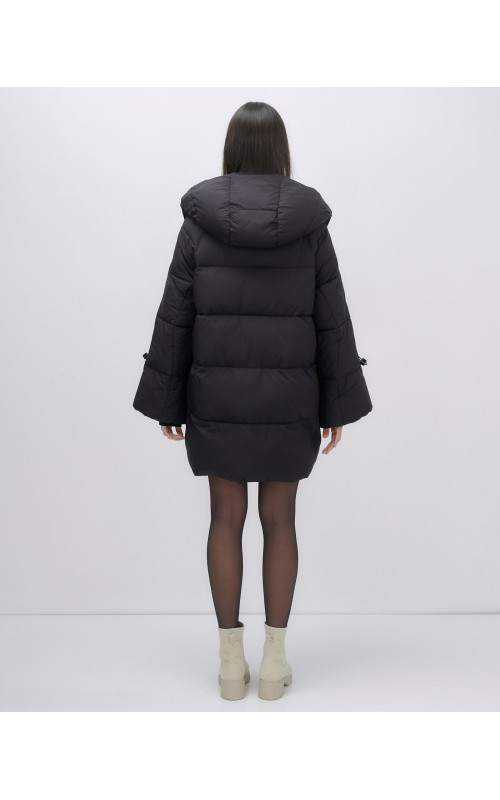 Пуховик женский зимний с капюшоном, чёрный. в Тюмени