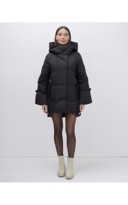 Пуховик женский зимний с капюшоном, чёрный. в Тюмени