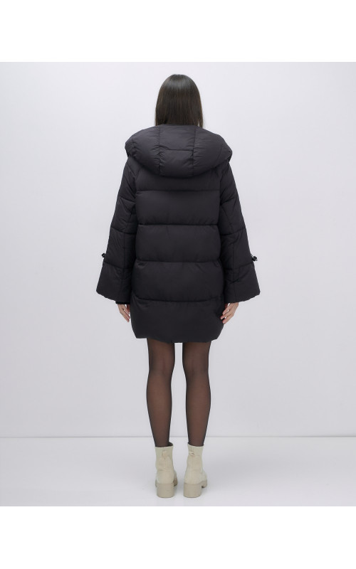 Пуховик женский зимний с капюшоном, чёрный. в Тюмени