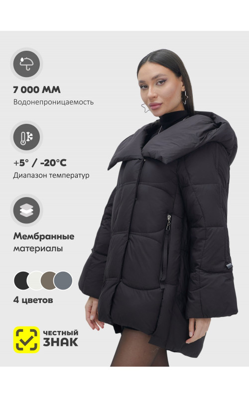 Пуховик женский зимний с капюшоном, чёрный. в Тюмени