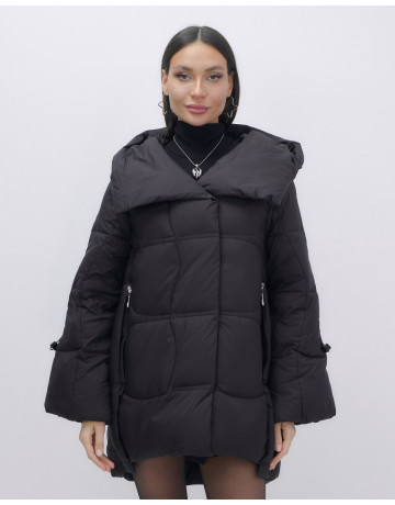 Пуховик женский зимний с капюшоном, чёрный. в Тюмени