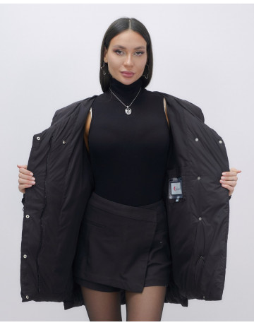 Пуховик женский зимний с капюшоном, чёрный. в Тюмени