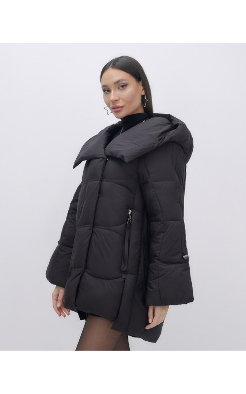 Пуховик женский зимний с капюшоном, чёрный. в Тюмени