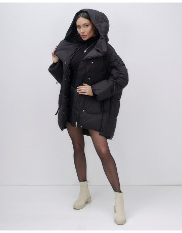 Пуховик женский зимний с капюшоном, чёрный. в Тюмени