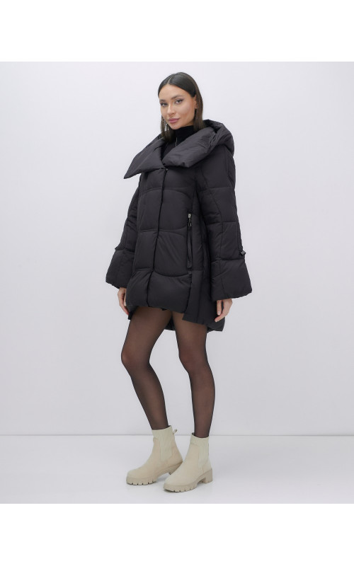 Пуховик женский зимний с капюшоном, чёрный. в Тюмени