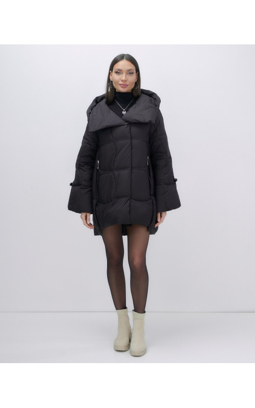 Пуховик женский зимний с капюшоном, чёрный. в Тюмени