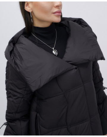 Пуховик женский зимний с капюшоном, чёрный. в Тюмени