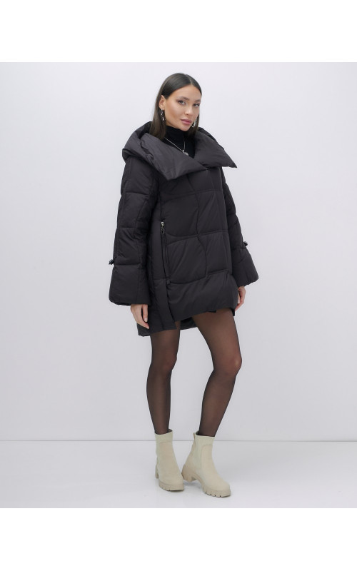 Пуховик женский зимний с капюшоном, чёрный. в Тюмени