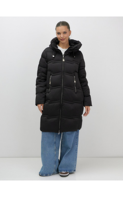 Длинный зимний пуховик для женщин с капюшоном.