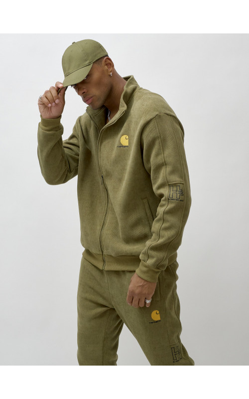 Мужской демисезонный спортивный костюм на флисе, цвет хаки, для спорта. в Тюмени