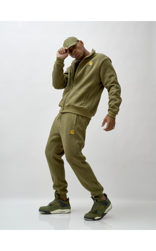 Мужской демисезонный спортивный костюм на флисе, цвет хаки, для спорта. в Тюмени