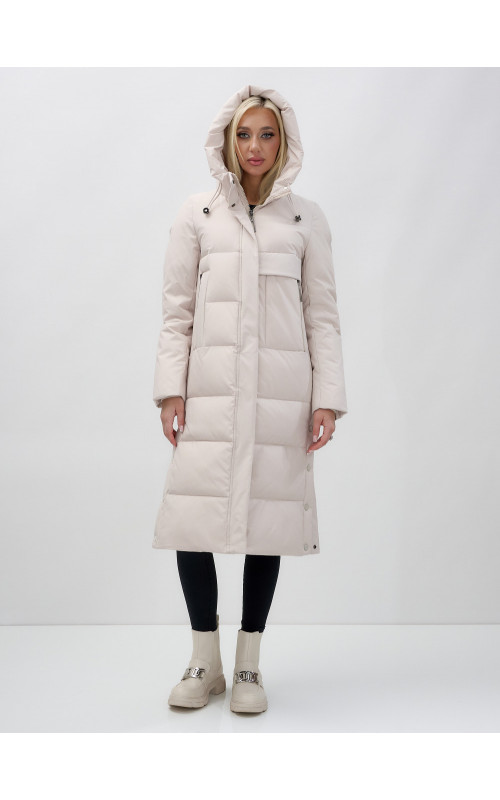 Длинный зимний пуховик с капюшоном для женщин.