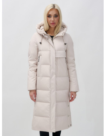 Длинный зимний пуховик с капюшоном для женщин.