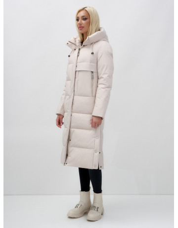 Длинный зимний пуховик с капюшоном для женщин.