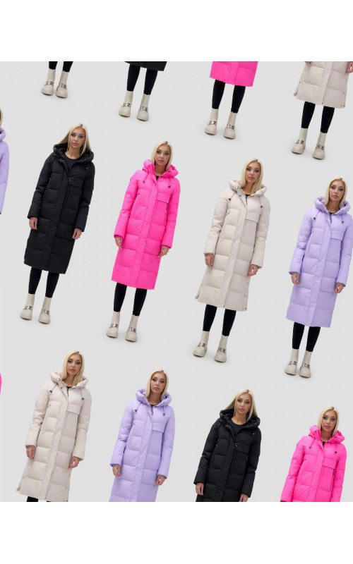 Длинный зимний пуховик с капюшоном для женщин.
